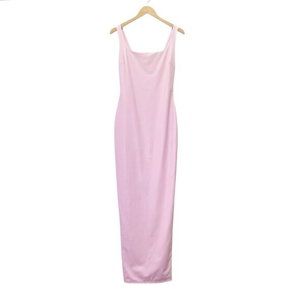 NWT Naked Wardrobe Pink Faux Leather Maxi Tank Dress Size Medium Fitted Bodycon - Picture 2 of 16